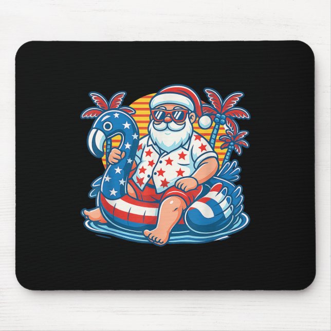 Christmas In 4th Of July Santa Flamingo Pool Float Mouse Pad (Front)