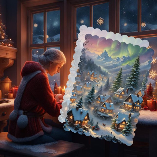 Christmas in a mountain village, polar lights  card (Creator Uploaded)