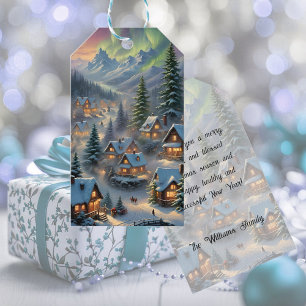 Christmas in a mountain village, polar lights  gift tags