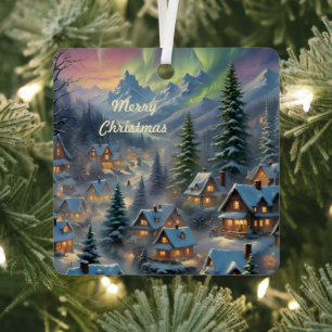 Christmas in a mountain village, polar lights  metal tree decoration