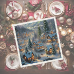 Christmas in a mountain village, polar lights  napkin<br><div class="desc">This Napkins features a snow-covered village with brightly lit houses in the mountains,  surrounded by tall fir trees,  polar lights shining in the sky. Wonderful party supply for your Christmas Party! Custom text.</div>