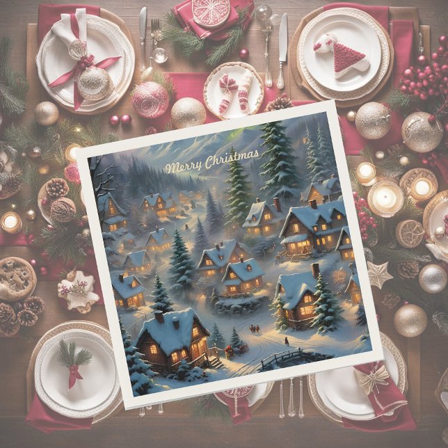 Christmas in a mountain village, polar lights  napkin (Creator Uploaded)