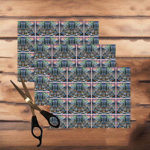 Christmas in a mountain village, polar lights  tissue paper