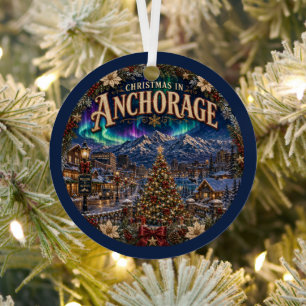 Christmas in Anchorage Vintage Travel Keepsake Metal Tree Decoration