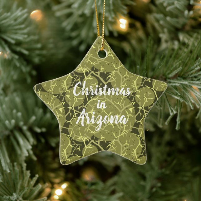 Christmas in Arizona Cactus Plant Ceramic Ornament (Tree)