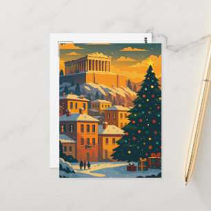 Christmas in Athens – Festive Greece Holiday Scene Postcard