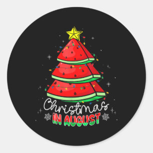 Christmas In August Funny Watermelon Xmas Tree Classic Round Sticker