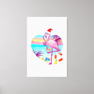 Christmas In August Pink Flamingo in Santa Hat Sum Canvas Print