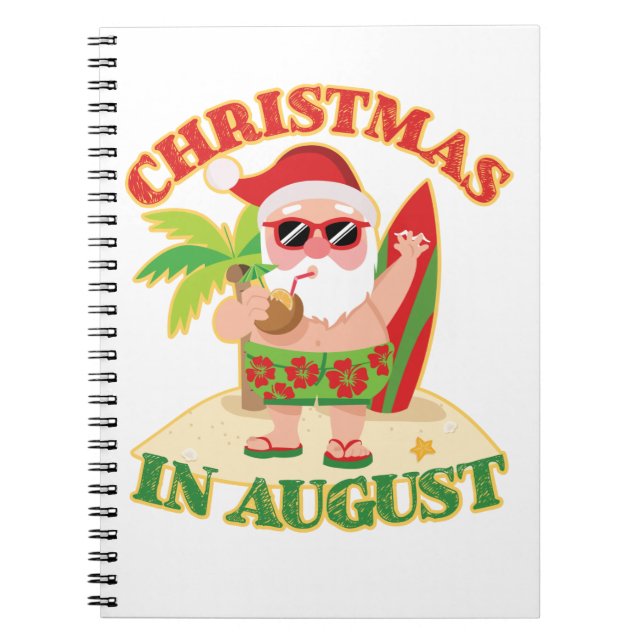 Christmas In August Santa Beach Surfboard Notebook (Front)