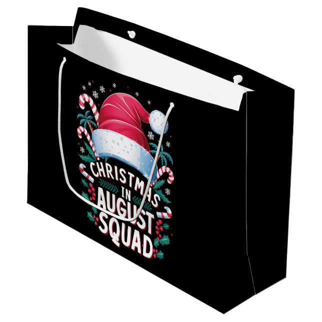 Christmas In August Squad Funny Summer Xmas Large Gift Bag (Front Angled)
