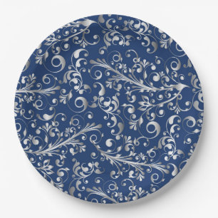 Christmas in blue & silver paper plate