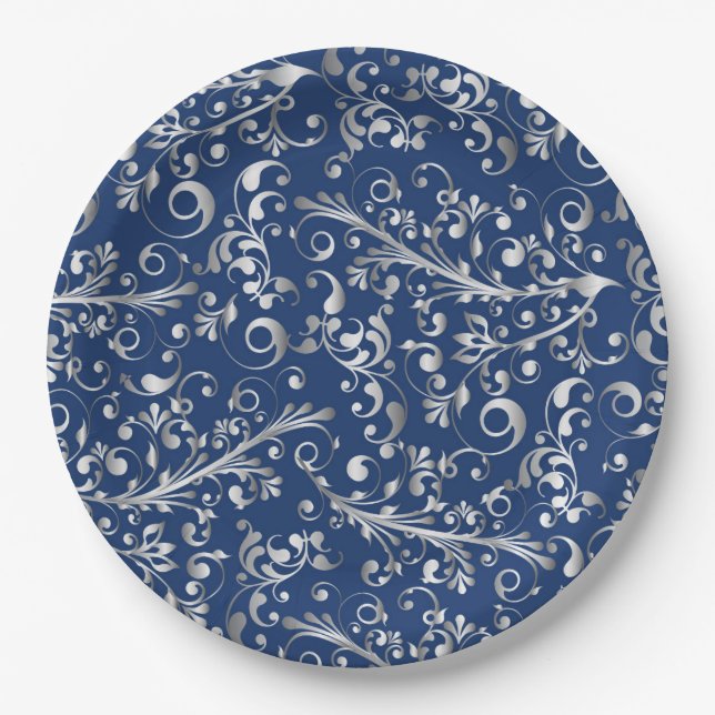 Christmas in blue & silver paper plate (Front)