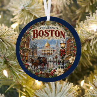 Christmas in Boston Vintage Travel Keepsake Metal Tree Decoration