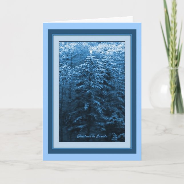 Christmas in Canada Blue Holiday Card (Front)