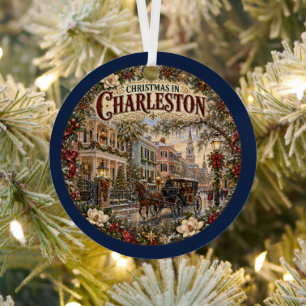 Christmas in Charleston Vintage Travel Keepsake Metal Tree Decoration
