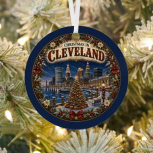 Christmas in Cleveland Vintage Travel Keepsake Metal Tree Decoration
