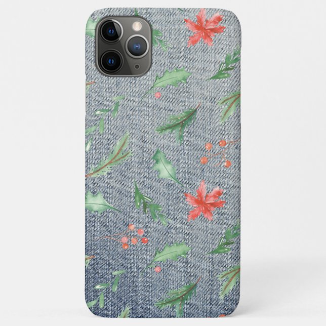 *~* Christmas in Demin Holly Poinsettias Case-Mate iPhone Case (Back)