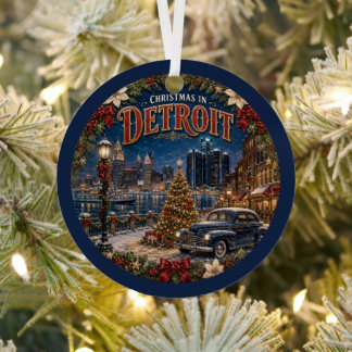 Christmas in Detroit Vintage Travel Keepsake Metal Tree Decoration