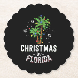 Christmas In Florida Deck The Palm Trees Family Va Paper Coaster