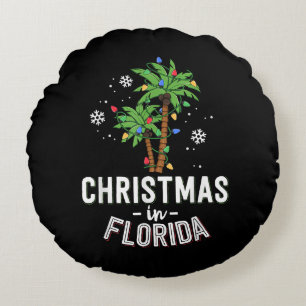 Christmas In Florida Deck The Palm Trees Family Va Round Cushion