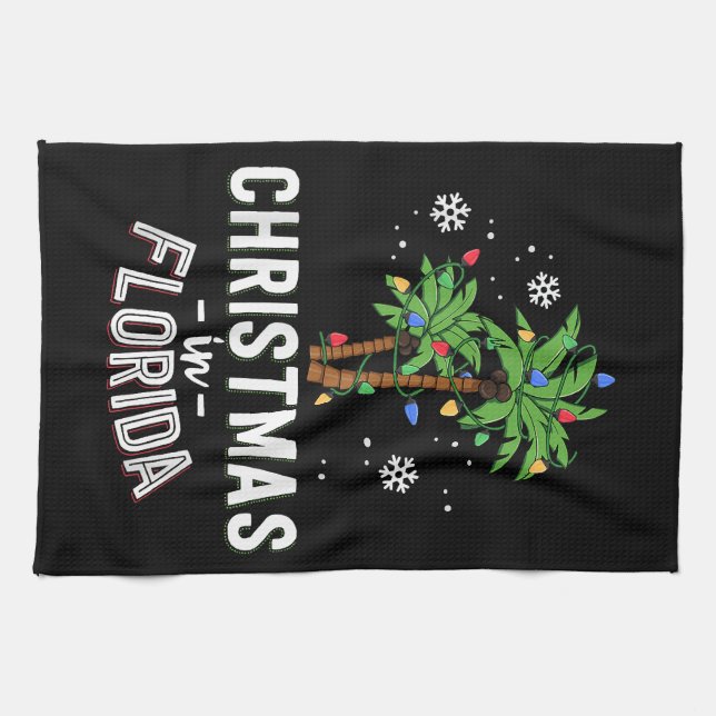 Christmas In Florida Deck The Palm Trees Family Va Tea Towel (Horizontal)
