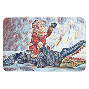 Christmas in Florida Santa Claus riding Alligator Magnet