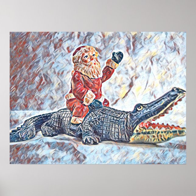Christmas in Florida Santa Claus riding Alligator Poster (Front)