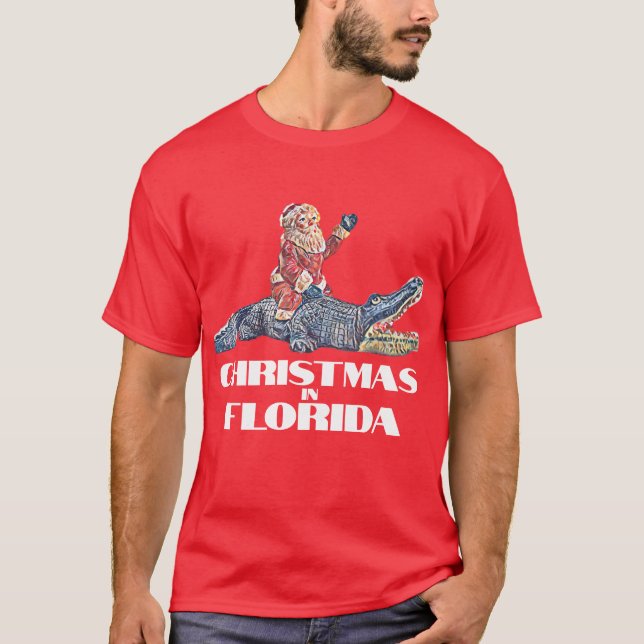 Christmas in Florida Santa Claus riding Alligator  T-Shirt (Front)