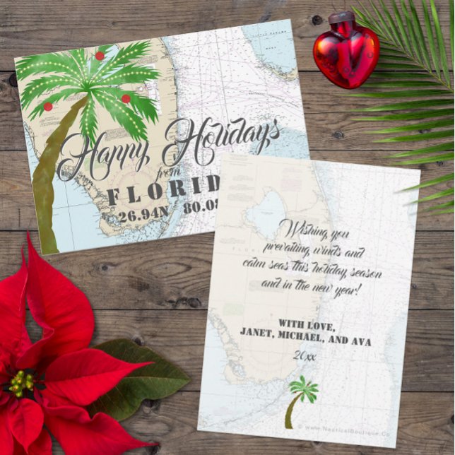 Christmas in Florida Tropical Holidays Holiday Card (Florida Custom Nautical Holiday Cards with Tropical Vibes )