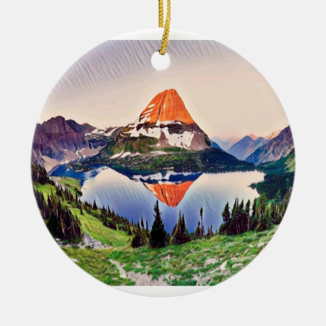 Christmas in Glacier Park Ceramic Ornament (Front)