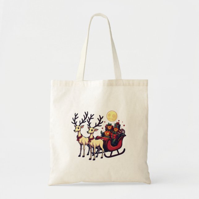 Christmas in Halloween Reindeer Pumpkin Presents Tote Bag (Front)