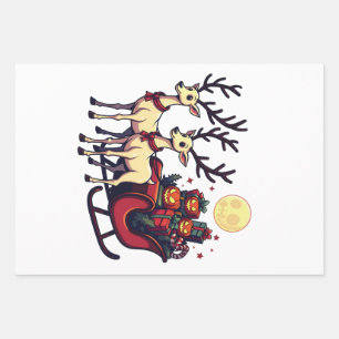 Christmas in Halloween Reindeer Pumpkin Presents Wrapping Paper Sheet