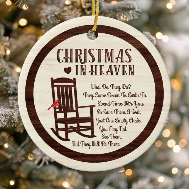 Christmas In Heaven Brown Memorial Photo Holiday Ceramic Ornament (Creator Uploaded)