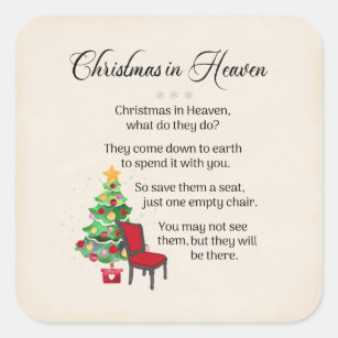 Christmas in Heaven, Empty Chair, Loss, Grief Square Sticker
