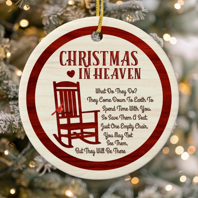 Christmas In Heaven Red Memorial Photo Holiday Ceramic Ornament (Creator Uploaded)