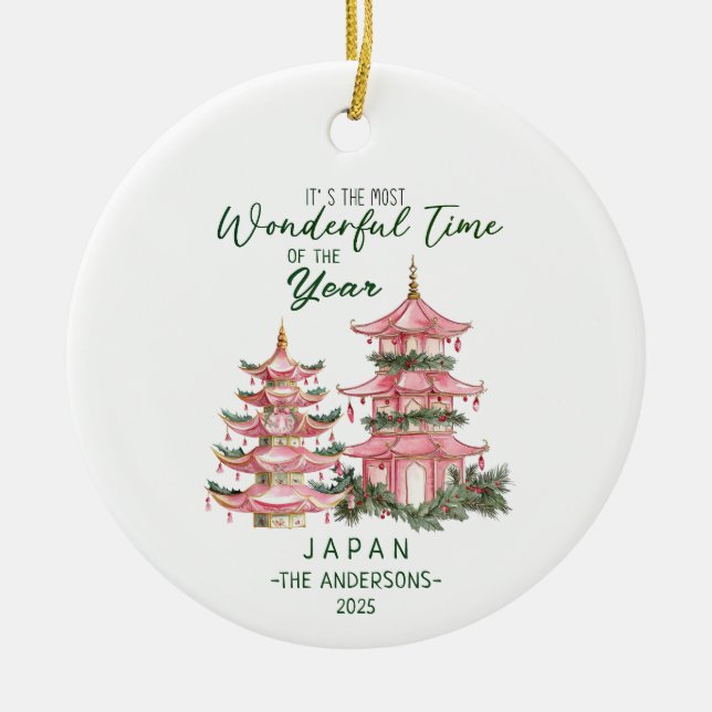 Christmas in Japan Custom Travel Ceramic Ornament (Front)