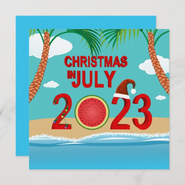 Christmas in July 2023 Watermelon Beach Invitation (Front/Back)
