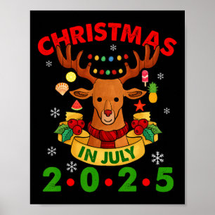 Christmas In July 2025 Reindeer Xmas Lights Summer Poster