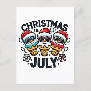 Christmas in July 4th of July Ice Cream USA Announcement Postcard