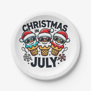 Christmas in July 4th of July Ice Cream USA Paper Plate