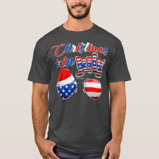 Christmas In July American Flag Santa Hat Sunglass T-Shirt