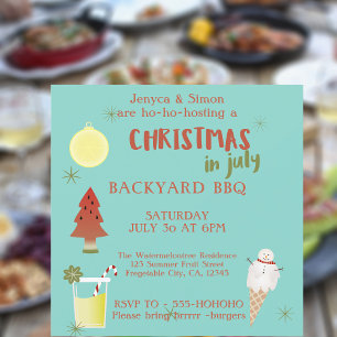 Christmas In July Backyard BBQ Party Invitation