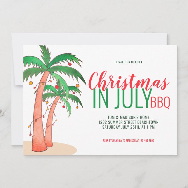 Christmas in July BBQ  Invitation (Front)
