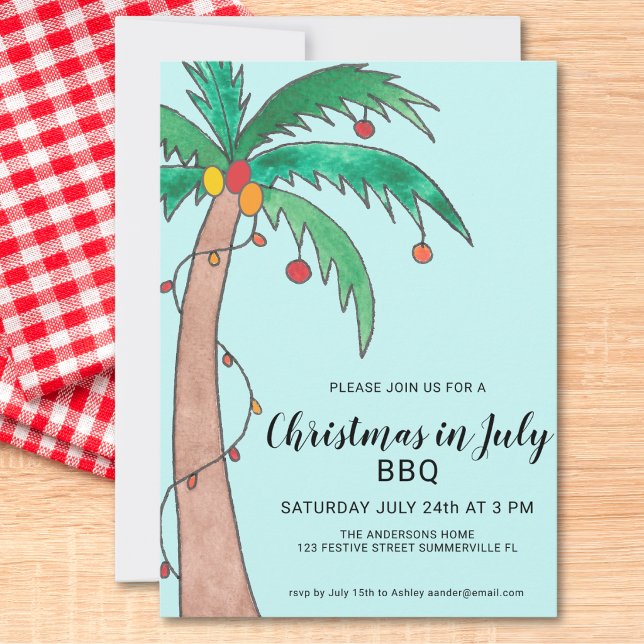 Christmas In July BBQ Palm Tree Invitation (Creator Uploaded)