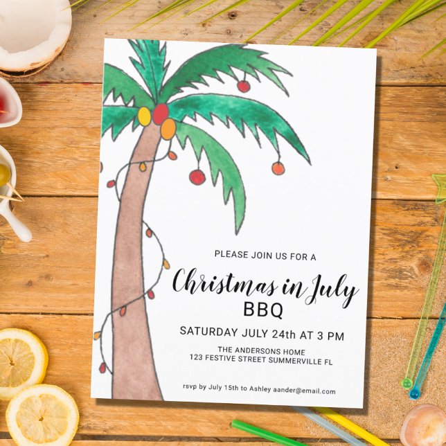 Christmas In July BBQ Palm Tree Invitation Postcar (Creator Uploaded)