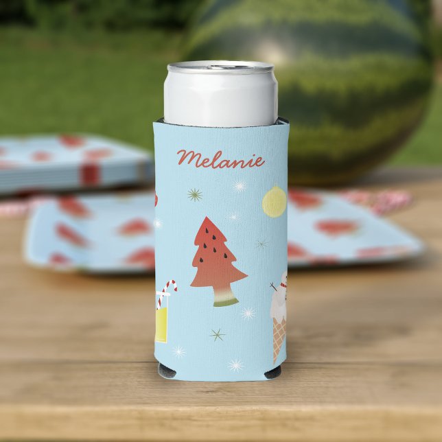 Christmas in July BBQ Summer Party Personalised Seltzer Can Cooler (Creator Uploaded)