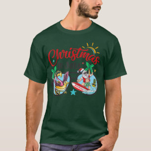 Christmas In July Beach Flamingo Santa Surfing Sun T-Shirt
