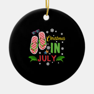 Christmas In July Beach Flip Flops Sunglasses Sun Ceramic Ornament