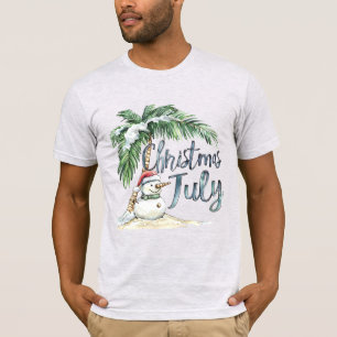 Christmas in July Beach Snowman & Palm Tree T-Shirt
