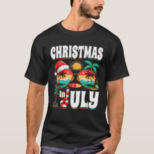Christmas In July Beach Sunglasses Santa Palm Tree T-Shirt